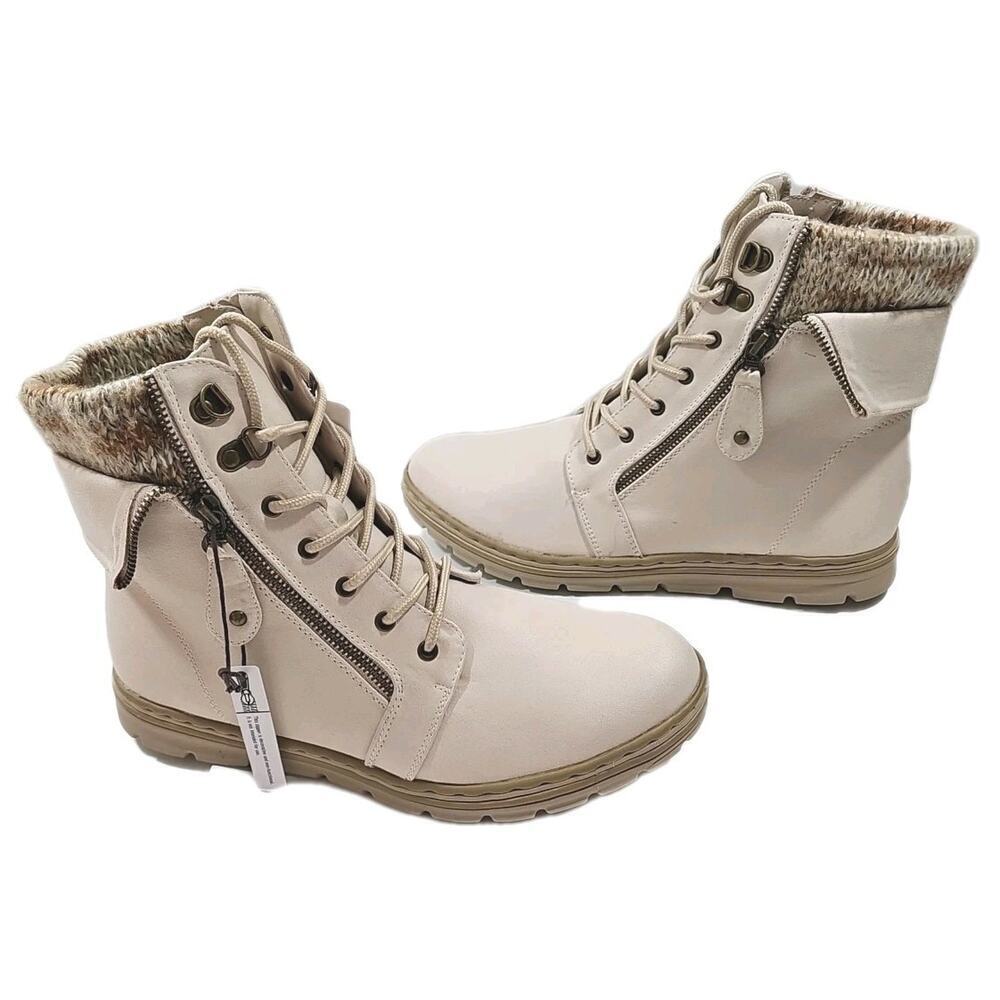 Cliffs by White Mountain ~Woman Size 9.5M~ Winter White Lace-Up Boots NWOB.